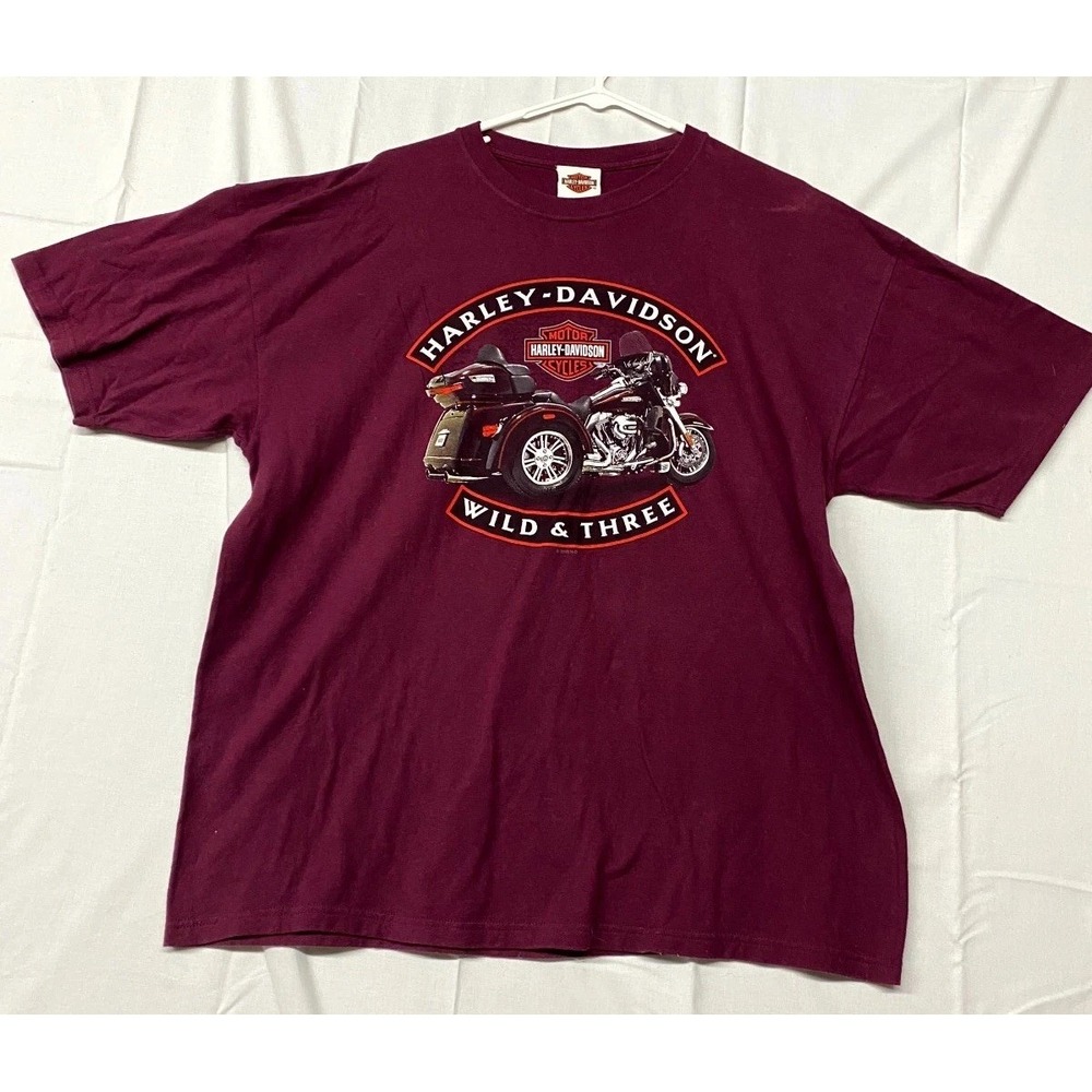 Harley-Davidson Wild & Three T-Shirt Mens XL Burgundy Cotton Graphic Print